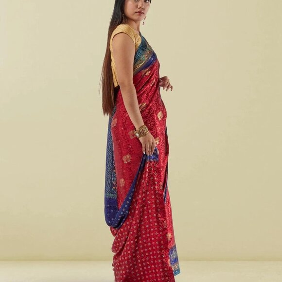 Trendy Red Pathani Print Crepe Saree for You | Muvvas Boutique - Picture 5 of 6